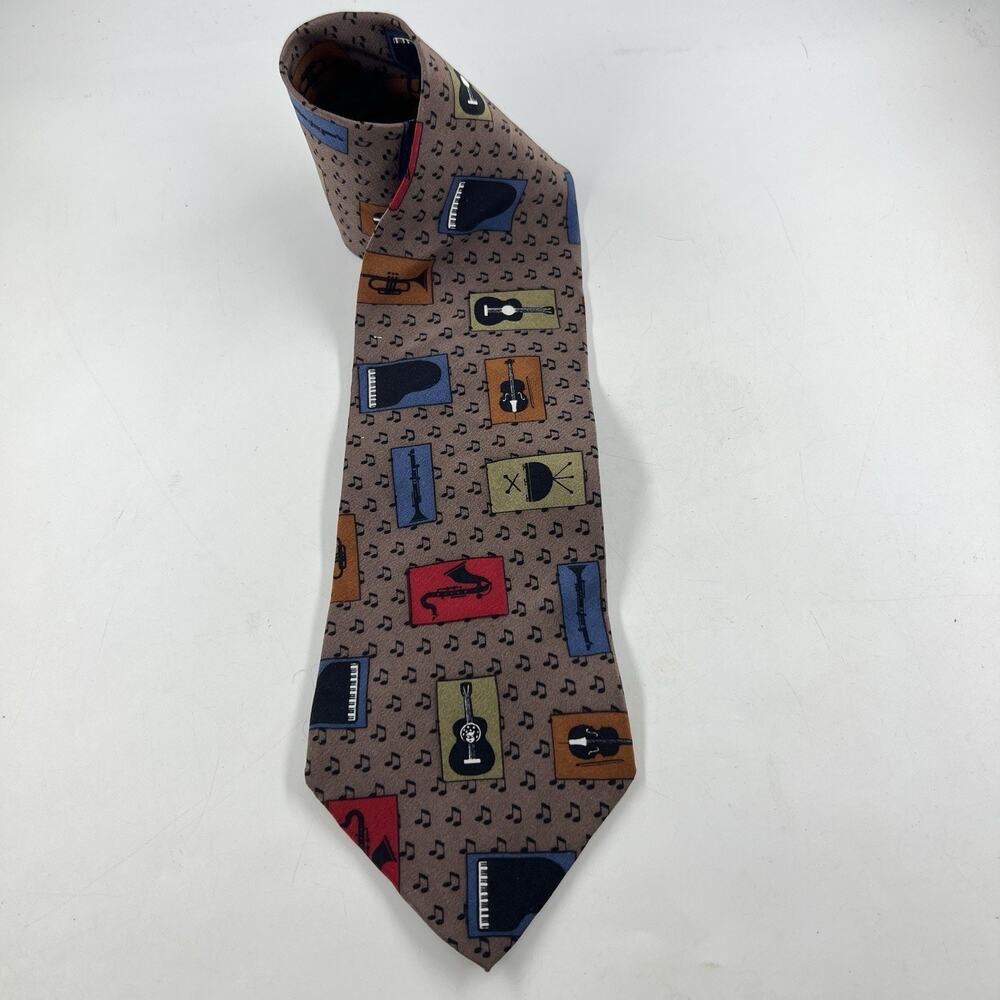 Vicky Davis 100% Silk Tie “Instrumental” Vintage 90s Musical Instruments USA